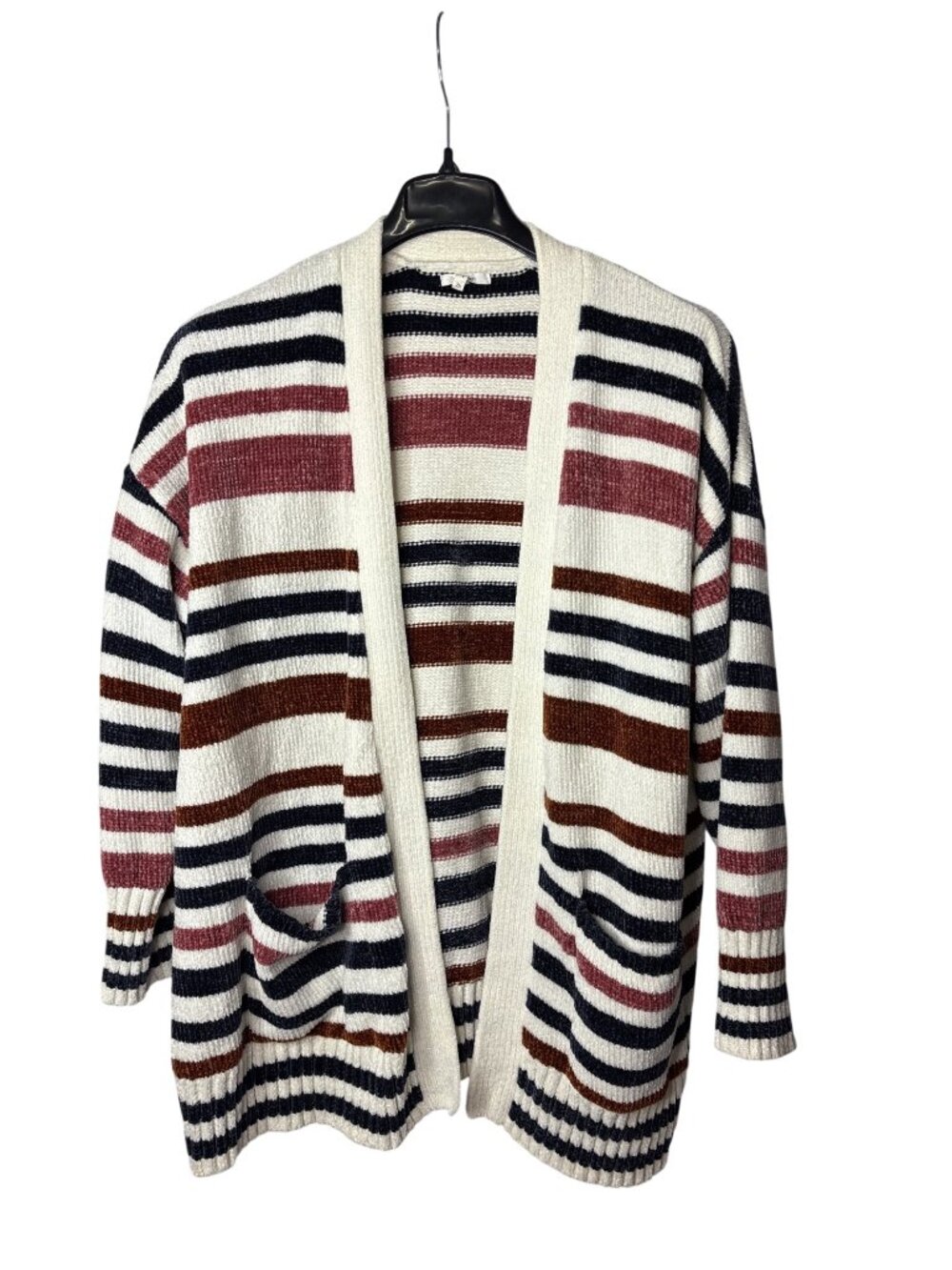 Maurices Womens Plus Size Chenille Cardigan Size 2X Open Front 2 Pockets Striped